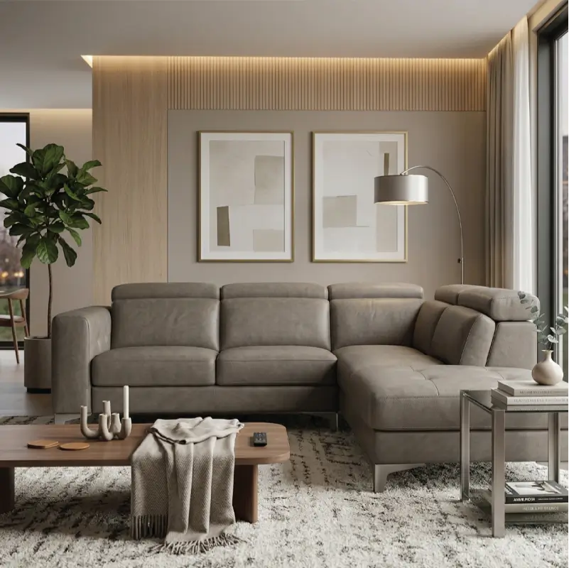 Spacious living setup, corner sofa set living room sofa set, beige leather-look sectional