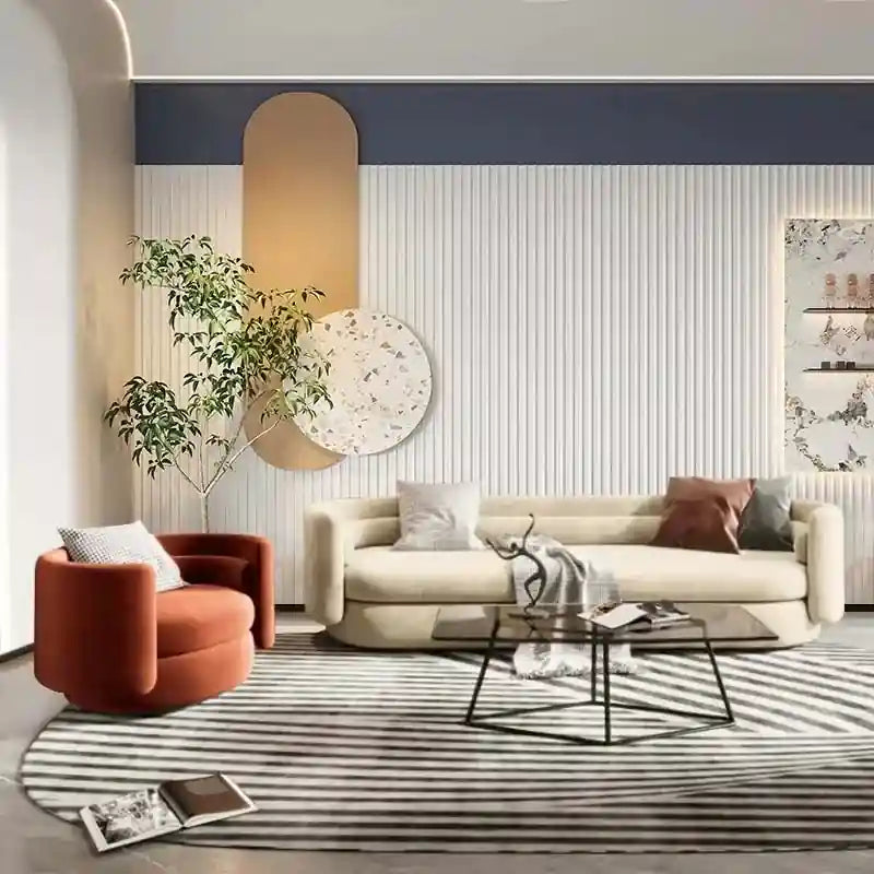 The velvet-style fabric offers a luxurious tactile finish in earthy terracotta and creamy beige tones.