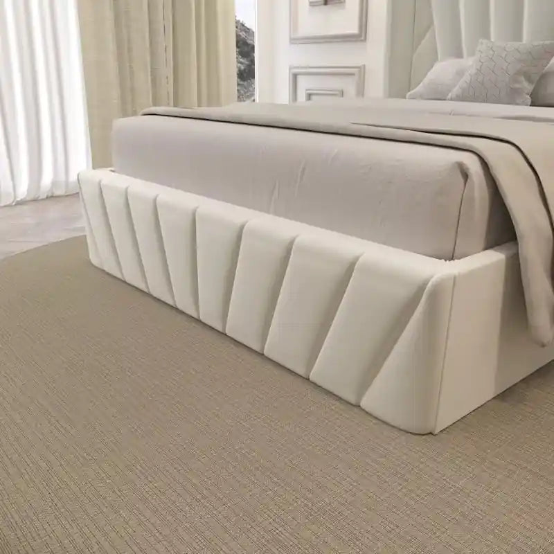 upholstered bed introduces a refined balance of comfort and contemporary