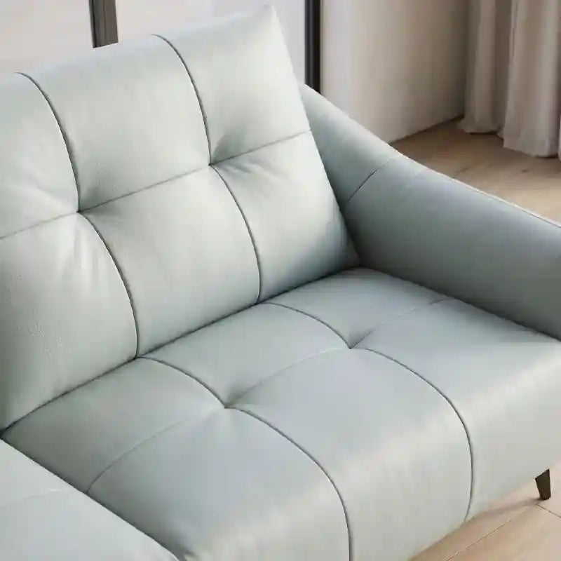Tufted seafoam sofa with flared arms – stylish sofa design, fabric sofa – 2 seater, pastel blue