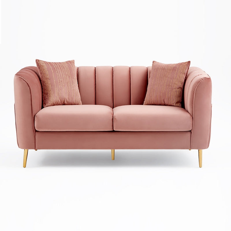 Curved arm velvet couch with ribbed back 2 seater couch premium sofa blush