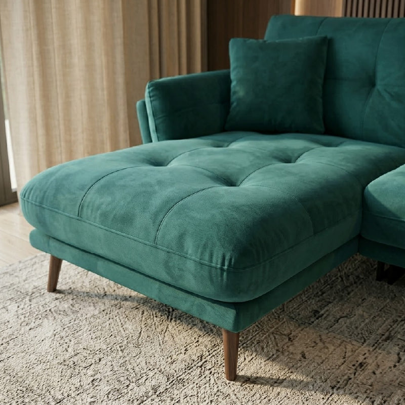 Mid-century silhouette image in teal – fabric sofa, corner sofa set - 