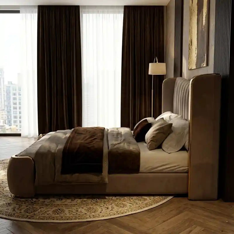 The balanced proportions, upholstered side rails, and sturdy platform