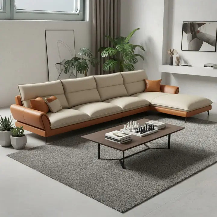 Angled view designed sofa set premium finish fabric sofa comfort