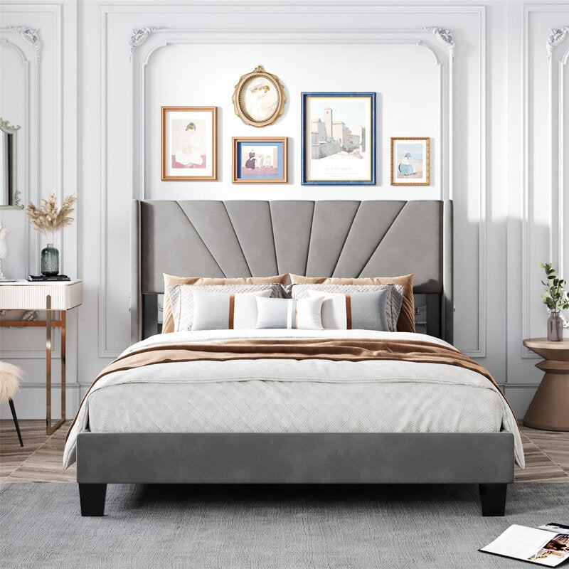Featuring a premium bed frame with elegant fan-pattern stitching, this modern bed design