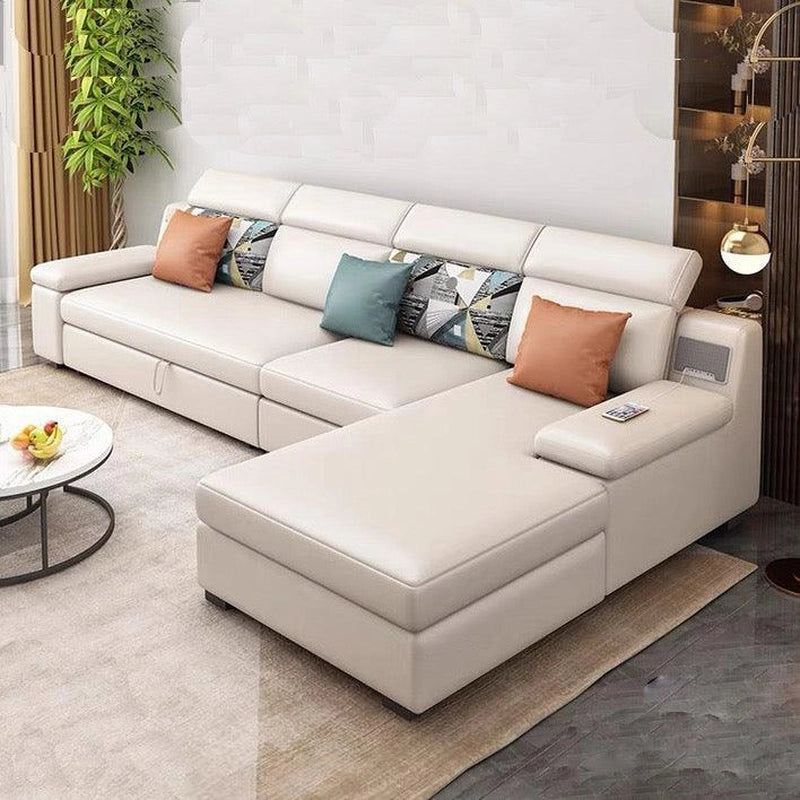 sofa bed couch image highlighting low profile sectional, fabric upholstery, smart controls