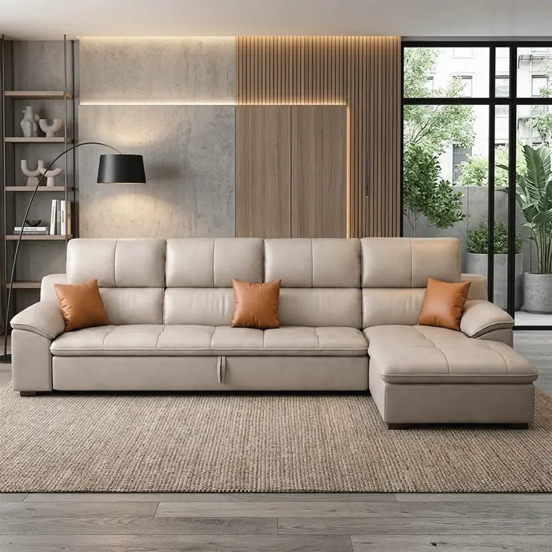 transforming from a structured couch into a spacious sleeping surface suited
