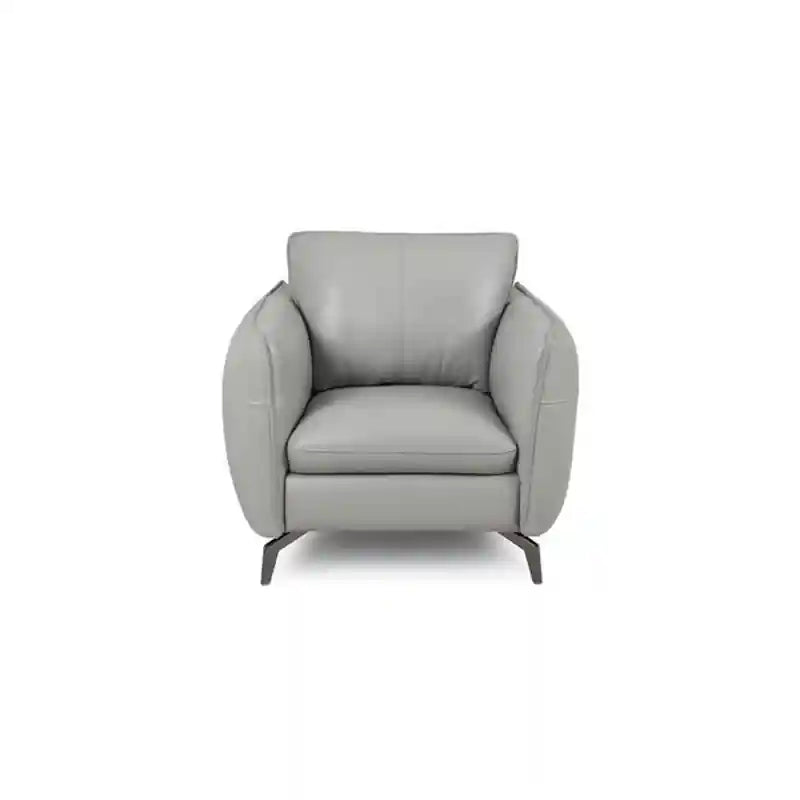 l shape sofa set. Upholstered in light grey Faux leather