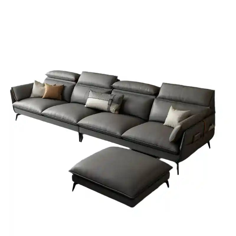 A leather sofa set like this adds a refined accent to any living room, offering pet-friendly convenience and ergonomic comfort.