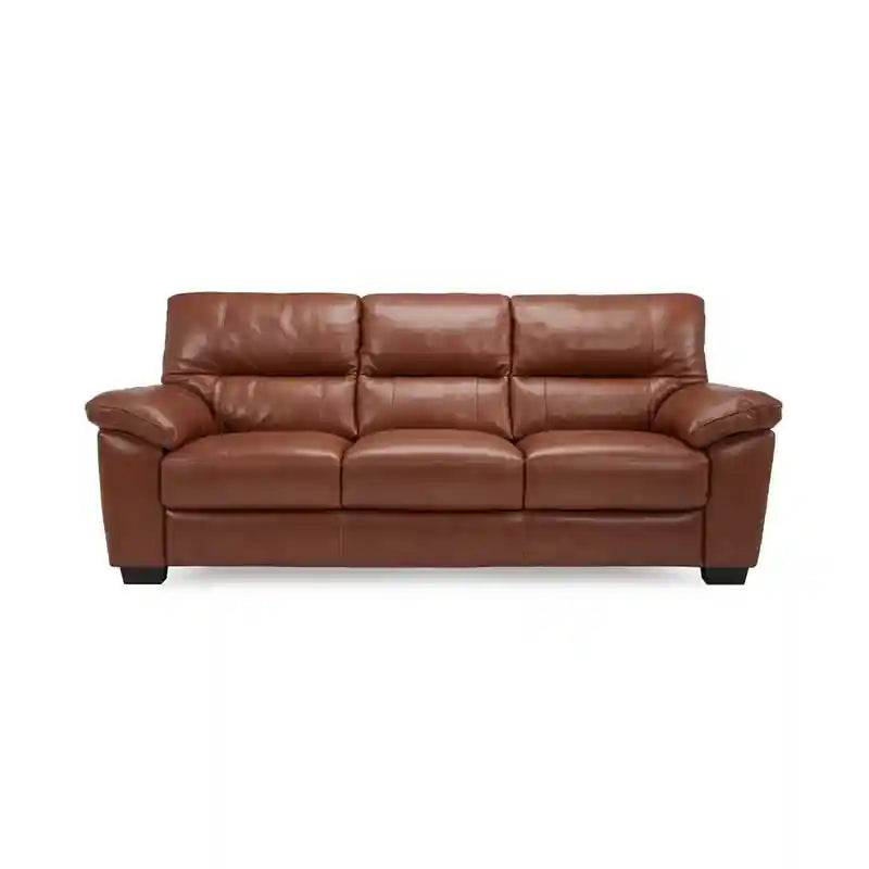 The pure leather sofa upholstery delivers a soft, breathable surface that is easy to maintain, making