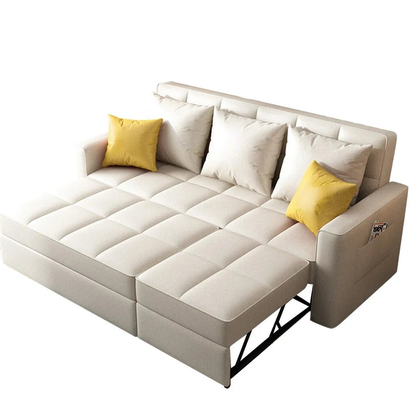 Upholstered in neutral beige Nova fabric, the tufted surface and plush cushions add both style and support. 